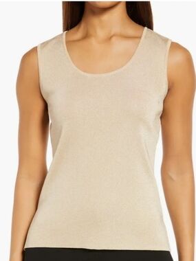 Ming Wang Scoop Neck Shell in Shimmery Beige